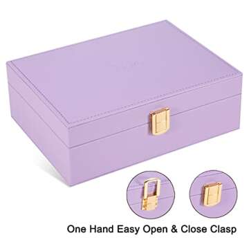 Voova Jewelry Box Organizer for Women Girls, 2 Layer Large Men Jewelry Storage Case, PU Leather Display Jewellery Holder with Removable Tray for Necklace Earrings Rings Bracelets,Vintage Gift,Lavender
