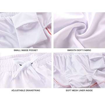 Nonwe Women's Beach Shorts Quick Dry Peacock Feather Pattern Summer Beach Elastic Waist Trunks Drawstring White M