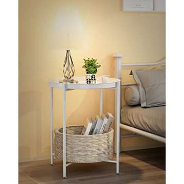 EKNITEY End Table,Folding Metal Side Table Waterproof Small Coffee Table Sofa Side Table with Removable Tray for Living Room Bedroom Balcony and Office