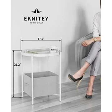EKNITEY End Table,Folding Metal Side Table Waterproof Small Coffee Table Sofa Side Table with Removable Tray for Living Room Bedroom Balcony and Office