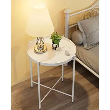 EKNITEY End Table,Folding Metal Side Table Waterproof Small Coffee Table Sofa Side Table with Removable Tray for Living Room Bedroom Balcony and Office