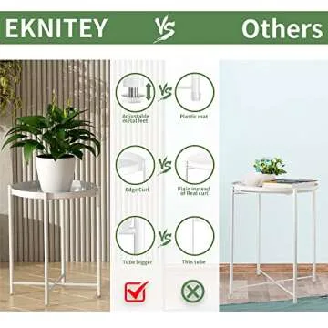 EKNITEY End Table,Folding Metal Side Table Waterproof Small Coffee Table Sofa Side Table with Removable Tray for Living Room Bedroom Balcony and Office
