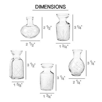 ART & ARTIFACT Mini Vases for Flowers - Small Glass Vases, Clear 5 Vase Set Single Bud Vases for Flowers, Room Decor - Clear