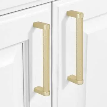 POVEFONK 10 Pack 5 inch(128mm) Brushed Brass Kitchen Cabinet Handles Knurled Cabinet Pulls Gold Drawer Pulls Kitchen Cabinet Hardware Kitchen Handles Drawer Pulls Dresser Handles