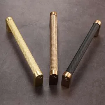 POVEFONK 10 Pack 5 inch(128mm) Brushed Brass Kitchen Cabinet Handles Knurled Cabinet Pulls Gold Drawer Pulls Kitchen Cabinet Hardware Kitchen Handles Drawer Pulls Dresser Handles