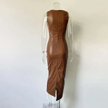 XLLAIS Faux PU Leather Bodycon Maxi Dress for All Occasions