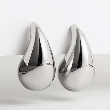 Julylotus Teardrop Dangle Earrings Chunky Gold Stud Teardrop Earrings Lightweight 18K Gold Plated Earrings 925 Sterling Silver Earring Needles Hypoallergenic Jewelry for Women