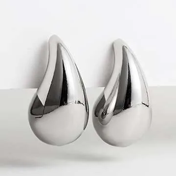 Julylotus Teardrop Dangle Earrings Chunky Gold Stud Teardrop Earrings Lightweight 18K Gold Plated Earrings 925 Sterling Silver Earring Needles Hypoallergenic Jewelry for Women