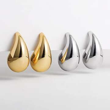 Julylotus Teardrop Dangle Earrings Chunky Gold Stud Teardrop Earrings Lightweight 18K Gold Plated Earrings 925 Sterling Silver Earring Needles Hypoallergenic Jewelry for Women