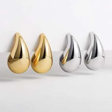Julylotus Teardrop Dangle Earrings Chunky Gold Stud Teardrop Earrings Lightweight 18K Gold Plated Earrings 925 Sterling Silver Earring Needles Hypoallergenic Jewelry for Women