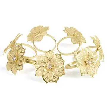 Picowe Set of 12 Alloy Napkin Rings with Hollow Out Flower Napkin Ring Holders for Wedding Party Holiday Banquet Christmas Dinner Delicate Serviette Buckles Decor Favor (Gold)