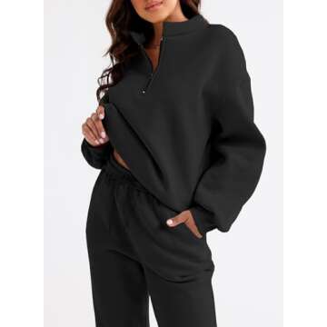 Aleumdr Womens 2 Piece Sweatsuit Sets 2025 Fall Trendy Half Zip Pullover Long Sleeve Sweatshirt Jogg...
