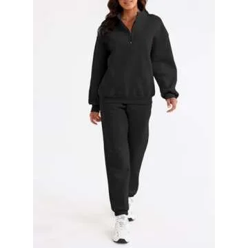 Aleumdr Womens 2 Piece Sweatsuit Sets 2025 Fall Trendy Half Zip Pullover Long Sleeve Sweatshirt Jogger Pants Outfits with Pockets Black Medium