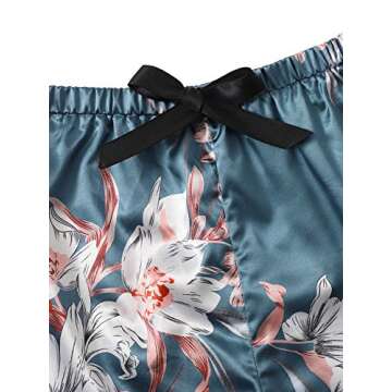 WDIRARA Women's Sleepwear Satin Short Sleeve Shirt and Shorts Pajama Set Floral Blue L