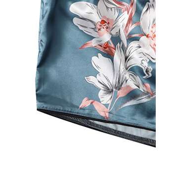 WDIRARA Women's Sleepwear Satin Short Sleeve Shirt and Shorts Pajama Set Floral Blue L