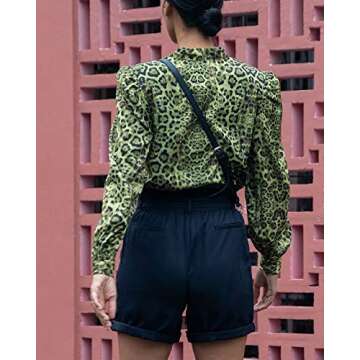 The Drop Women's Green Animal Print Bow Detail Front Puff Sleeve Shirt by @jonnycota, XS