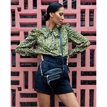 The Drop Women's Green Animal Print Bow Detail Front Puff Sleeve Shirt by @jonnycota, XS