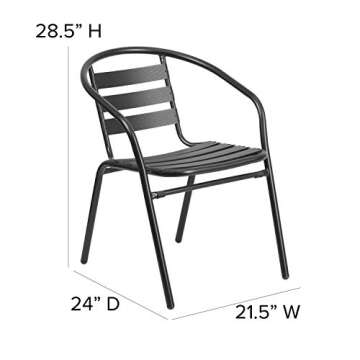 Aluminum Slat Back Stacking Outdoor Chairs Set of 4
