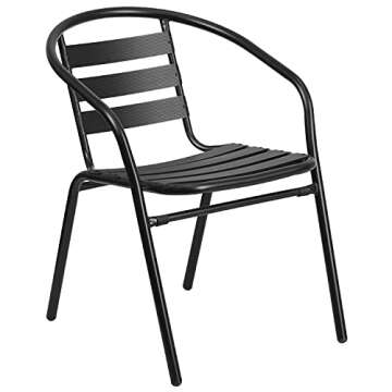 Aluminum Slat Back Stacking Outdoor Chairs Set of 4