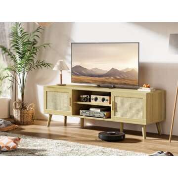 SUPERJARE Boho TV Stand for 65 Inch TV, Entertainment Center with Adjustable Shelf, Rattan TV Consol...