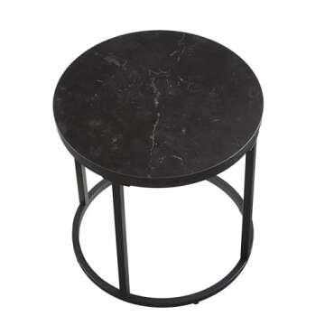 Ball & Cast End, Modern Round Accent, Faux Marble Side-Table with Metal Frame for Small-Space, 15.25" Dia Black