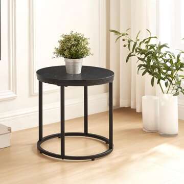 Ball & Cast End, Modern Round Accent, Faux Marble Side-Table with Metal Frame for Small-Space, 15.25" Dia Black
