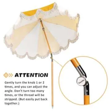Funsite 6.5ft Pagoda Beach Umbrella with Fringe, UPF 50+ Boho Umbrellas with Carry Bag, Premium Wood Pole Foldable Tassel Umbrella for Outdoor Garden Lawn Pool Yard Table, Yellow