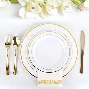 MCIRCO Gold Dinnerware Set - 350 Piece Disposable Set