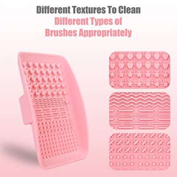 Makeup Brush Cleaning Mat, Silicone Make up Brush Cleaner Pad, Paint Brush Cleaner Tool with Back Strap, Portable Beauty Makeup Washing Tool Makeup Brushes for All Brushes (Pink)