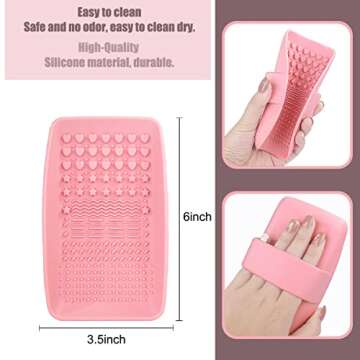 Makeup Brush Cleaning Mat, Silicone Make up Brush Cleaner Pad, Paint Brush Cleaner Tool with Back Strap, Portable Beauty Makeup Washing Tool Makeup Brushes for All Brushes (Pink)