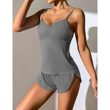 Ekouaer Women Pajamas Set Cami Sleepwear Lingerie V Neck Soft PJS Set with Shorts Grey, Medium