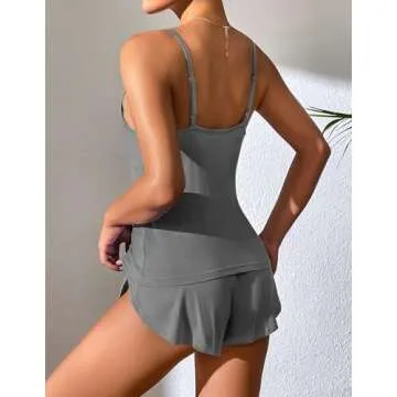 Ekouaer Women Pajamas Set Cami Sleepwear Lingerie V Neck Soft PJS Set with Shorts Grey, Medium