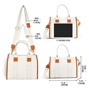 Canvas Tote Bag for Women Top Handle Handbag Crossbody Tote Bag for Women Canvas Tote Bag with Zipper Trendy Shoulder Bag Everything Tote Bag with Adjustable Strap