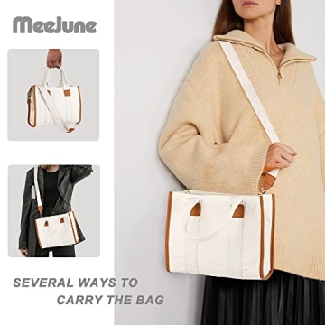 Canvas Tote Bag for Women Top Handle Handbag Crossbody Tote Bag for Women Canvas Tote Bag with Zipper Trendy Shoulder Bag Everything Tote Bag with Adjustable Strap