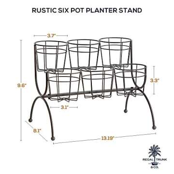 Regal Trunk 6 Pot Tiered Plant Stand - Rustic Indoor Outdoor Plant Stand - Flower Pot Stand - Herb Plant Stands - Succulent Plant Holder - Small Metal Plant Stand For Multiple Plants - Parisian Look