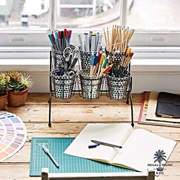 Regal Trunk 6 Pot Tiered Plant Stand - Rustic Indoor Outdoor Plant Stand - Flower Pot Stand - Herb Plant Stands - Succulent Plant Holder - Small Metal Plant Stand For Multiple Plants - Parisian Look