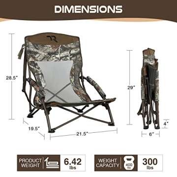 TR Low Camping Chair,Low Lawn Chairs for Concerts Lightweight Heavy Duty,Low Chair with Carry Bag for Outdoor Camping Travel Turkey Hunting (Camo)