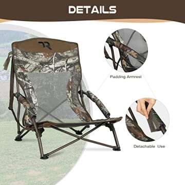 TR Low Camping Chair,Low Lawn Chairs for Concerts Lightweight Heavy Duty,Low Chair with Carry Bag for Outdoor Camping Travel Turkey Hunting (Camo)