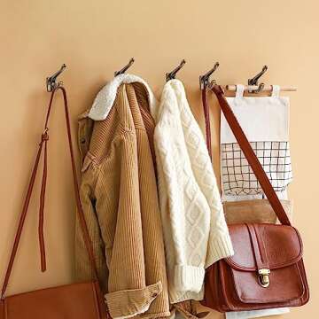 CRAFTSMAN ROAD Vintage Cast Iron Wall Hooks (Antique Brass Finish, Set of 4) - Rustic, Farmhouse Coa...