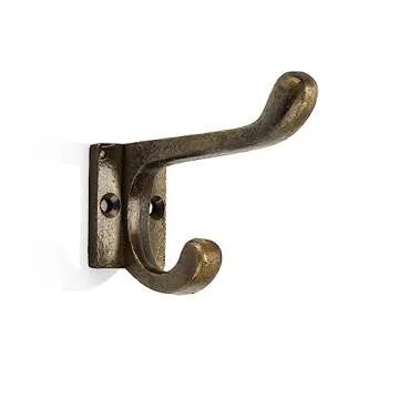 CRAFTSMAN ROAD Vintage Cast Iron Wall Hooks (Antique Brass Finish, Set of 4) - Rustic, Farmhouse Coat Hooks | Great for Coats, Bags, Towels, Hats | Classic Stout