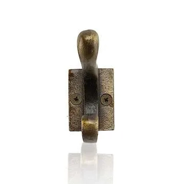 CRAFTSMAN ROAD Vintage Cast Iron Wall Hooks (Antique Brass Finish, Set of 4) - Rustic, Farmhouse Coat Hooks | Great for Coats, Bags, Towels, Hats | Classic Stout