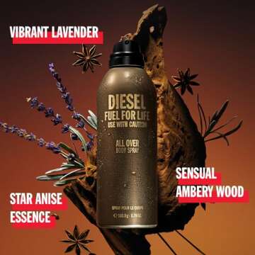 DIESEL Fuel For Life - Body Spray for Men - Woody, Ambery - With Notes of Anise, Lavender & Woody Amber 6.76 Fl.Oz.