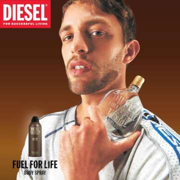 DIESEL Fuel For Life - Body Spray for Men - Woody, Ambery - With Notes of Anise, Lavender & Woody Amber 6.76 Fl.Oz.