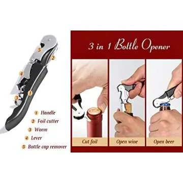 Kit-Home Professional Waiter Corkscrew Wine Openers Set (4 PCS),Upgraded with Heavy Duty Stainless Steel Hinges Wine Key for Restaurant Waiters, Sommelier, Bartenders