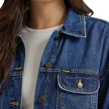 Wrangler Women's Relaxed Fit Girlfriend Denim Jacket, Daffodil, Medium
