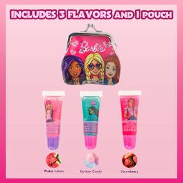 Townley Girl Barbie Coin Purse and Plant-Based Lip Gloss Set, Cute Pouch Wallet Small Money Bag Toy,...