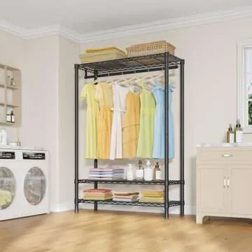 VIPEK V1S Wire Garment Rack 3 Tier Heavy Duty Clothes Rack for Hanging Clothes Portable Closet with Hanging Rod Adjustable Wire Shelving Clothing Rack Freestanding Wardrobe, Max Load 400LBS, Black