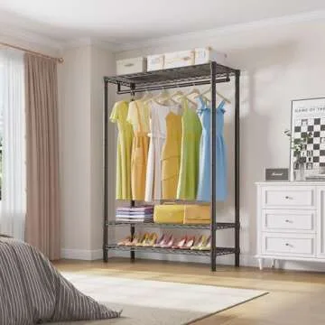 VIPEK V1S Wire Garment Rack 3 Tier Heavy Duty Clothes Rack for Hanging Clothes Portable Closet with Hanging Rod Adjustable Wire Shelving Clothing Rack Freestanding Wardrobe, Max Load 400LBS, Black