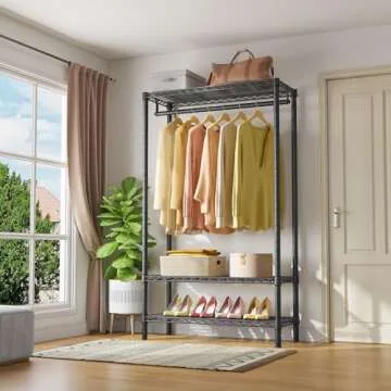 VIPEK V1S Wire Garment Rack 3 Tier Heavy Duty Clothes Rack for Hanging Clothes Portable Closet with Hanging Rod Adjustable Wire Shelving Clothing Rack Freestanding Wardrobe, Max Load 400LBS, Black