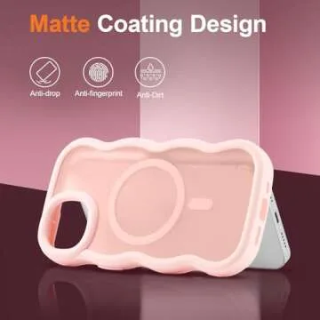 UEEBAI Magnetic for iPhone 14 Pro Max Case, Cute Cover Compatible with MagSafe, 2025 Clear Wave Design Wavy Frame Matte Phone Case- Pink